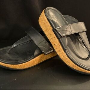 Fitflop Black Leather Sandals with Cork Platform